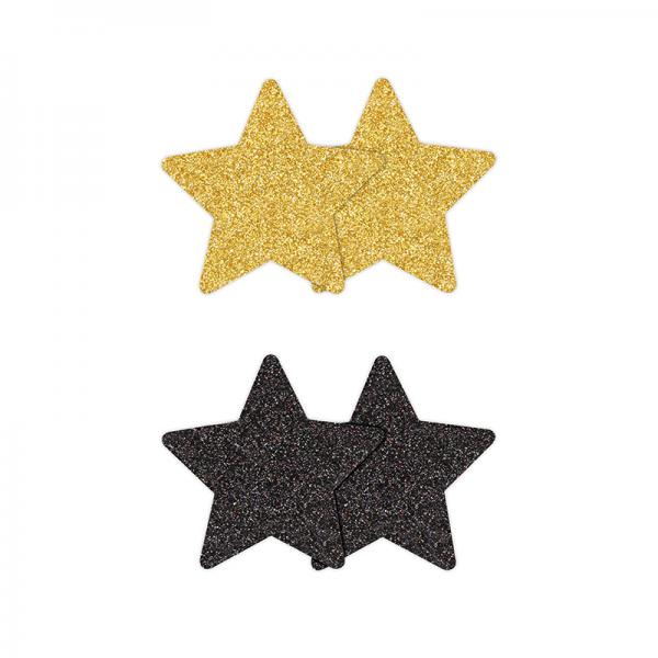 Pretty Pasties Glitter Stars Black/gold 2 Pair - Click Image to Close