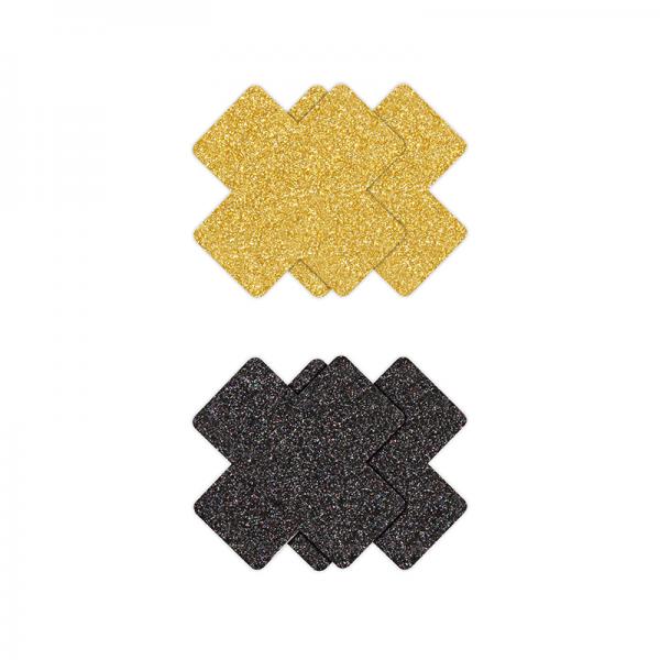 Pretty Pasties Glitter Cross Black/gold 2 Pair - Click Image to Close