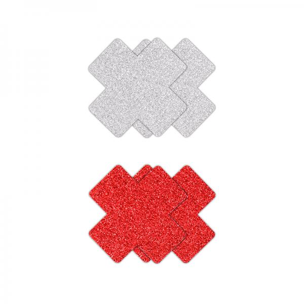 Pretty Pasties Glitter Cross Red/silver 2 Pair