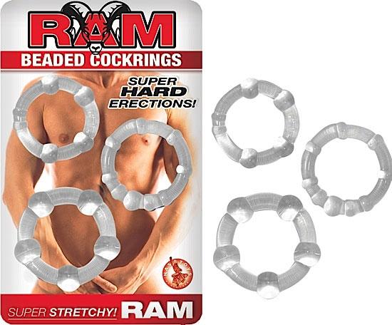 Ram Beaded Cock Rings Clear 3 Pack - Click Image to Close