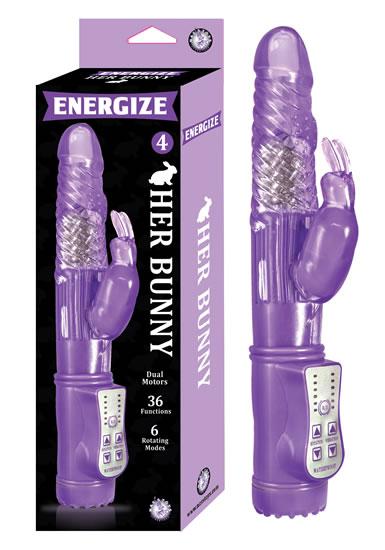 Energize Her Bunny 4 Rabbit Vibrator Purple - Click Image to Close