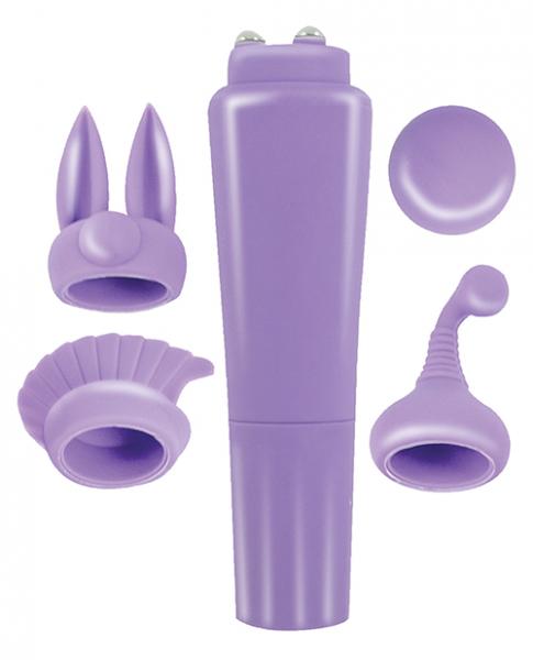 Intense Clit Teaser Kit Purple Mini Massager with 4 Heads - Click Image to Close