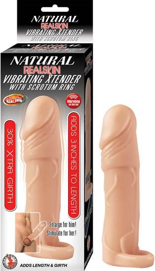 Natural Realskin Vibrating Xtender Scrotum Ring Beige - Click Image to Close