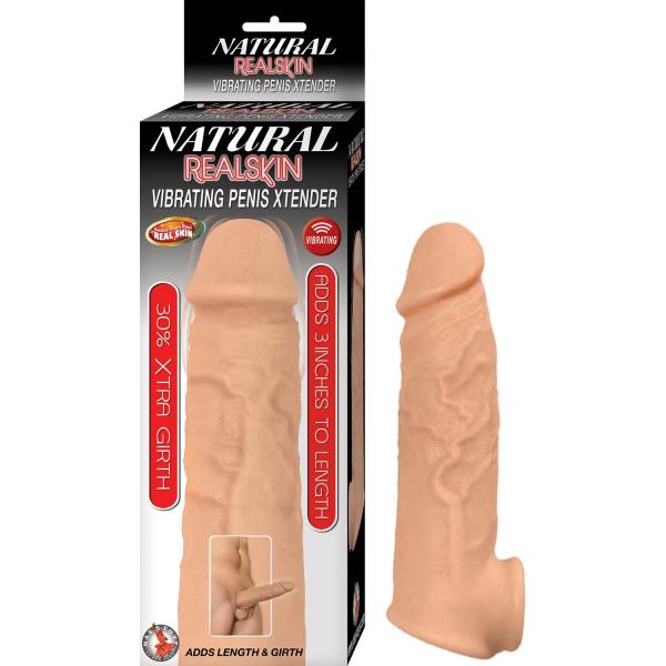 Natural Realskin Vibrating Penis Xtender-white - Click Image to Close