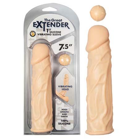 The Great Extender 1st Silicone Vibrating Sleeve 7.5 In Flesh - Click Image to Close