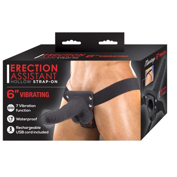 Erection Assistant Hollow Strap-on 6 Vibrating Black " - Click Image to Close