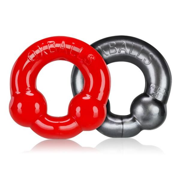 Oxballs Ultraballs Cock Ring Silver & Red Set - Click Image to Close