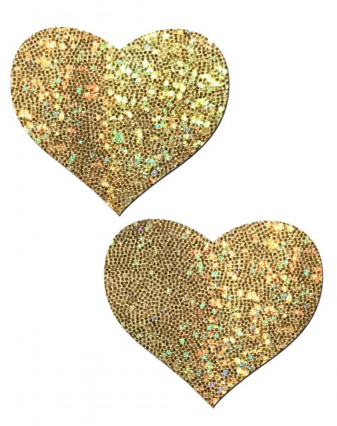 Pastease Gold Glitter Heart Pasties O/S - Click Image to Close