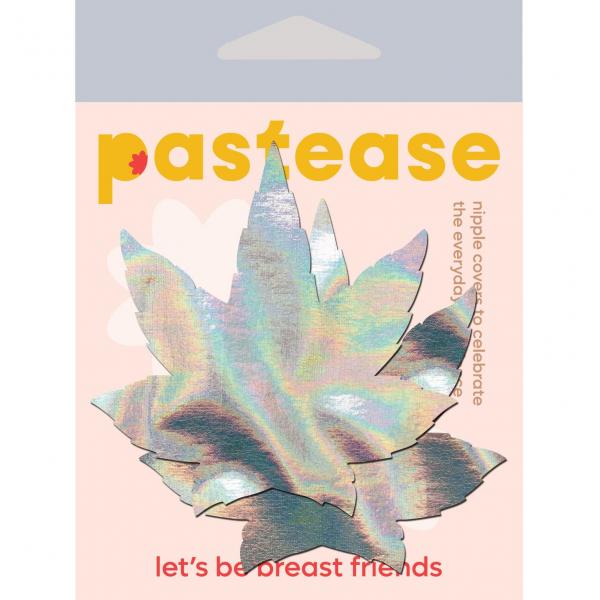 Pastease Indica Pot Leaf Silv Holographic Weed Nipple Pasties - Click Image to Close