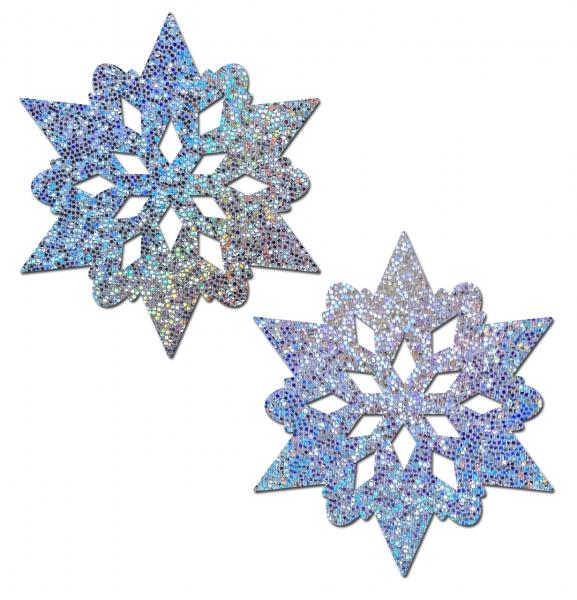 Silver Glitter Snowflakes Nipple Pasties O/S - Click Image to Close