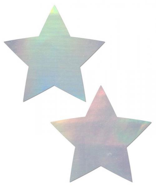 Pastease Holographic Star Silver Pasties O/S - Click Image to Close