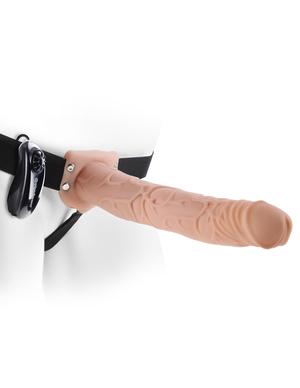 Fetish Fantasy 11 inches Vibrating Hollow Strap On Beige - Click Image to Close