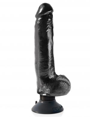 King Cock 9 Inches Vibrating Dildo with Balls Black - Click Image to Close