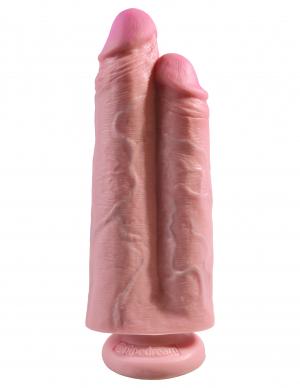 King Cock 9 inches Two Cocks One Hole Beige - Click Image to Close