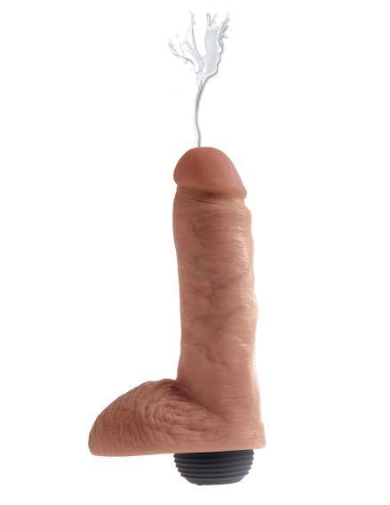 King Cock 8 inches Squirting Cock with Balls Tan Dildo - Click Image to Close