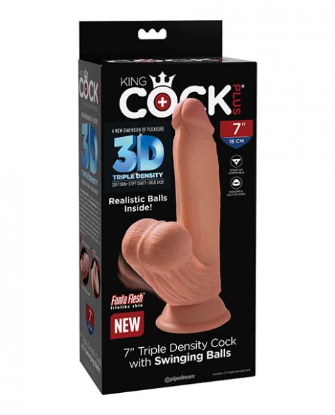 King Cock Plus 7 In Triple Density Cock W/ Swinging Balls Tan - Click Image to Close