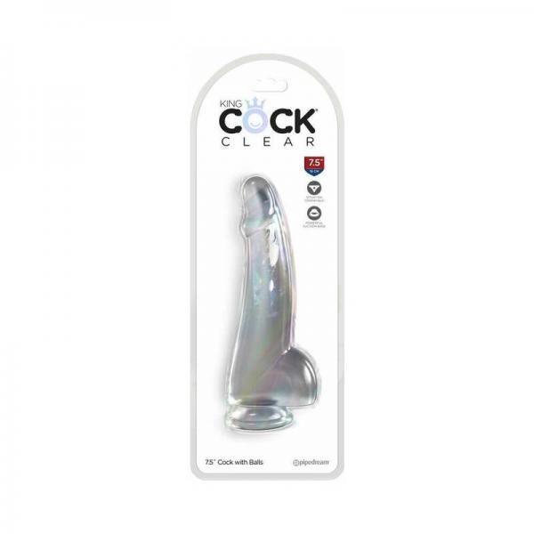 King Cock Clear 7.5in W/ Balls - Click Image to Close