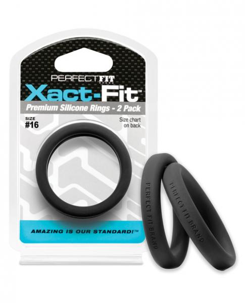 Perfect Fit Xact-Fit #16 2 Pack Black Cock Rings - Click Image to Close