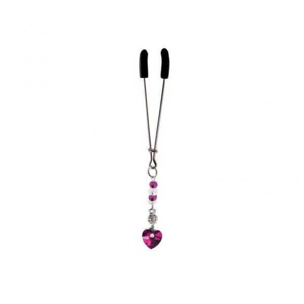 Bijoux De Cli Tweezer W/ Heart Charm & Fuchsia Beads