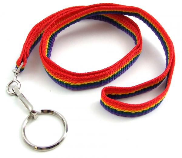 Gaysentials Rainbow Nylon Lanyard with Key Ring - Click Image to Close