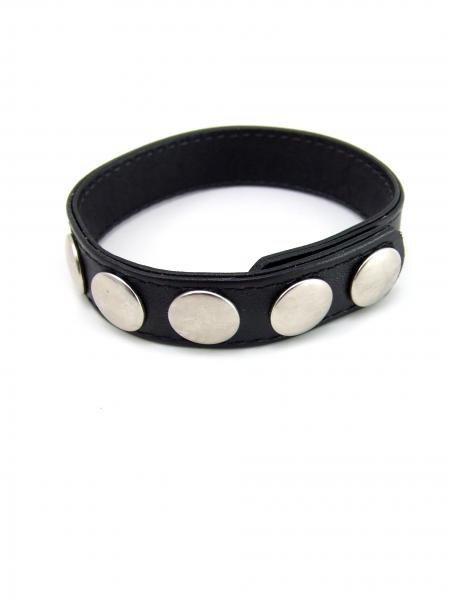 M2M Cock Ring Sewn Leather 5 Snaps Black - Click Image to Close