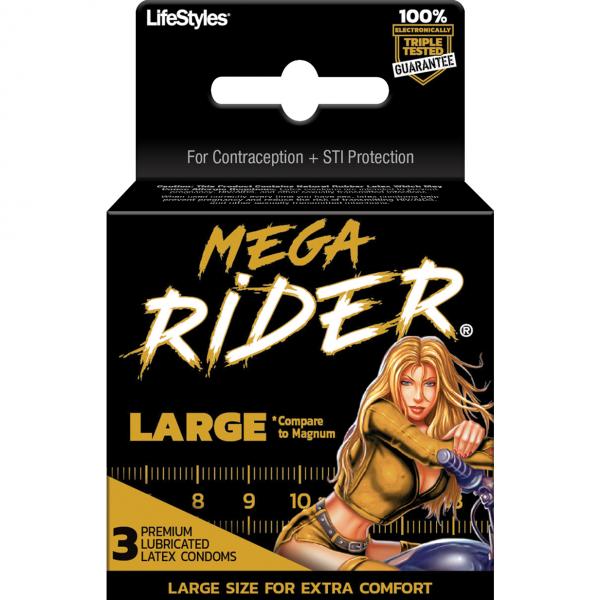 Lifestyles Mega Rider Large Latex Condoms 3 Pack - Click Image to Close