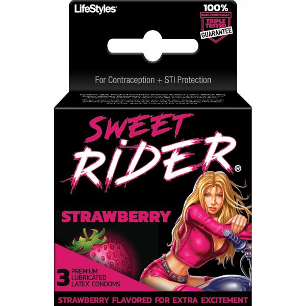 Lifestyles Sweet Rider Condoms Strawberry 3 Pack - Click Image to Close