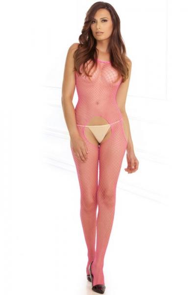 Industrial Net Suspender Bodystocking Pink O/S