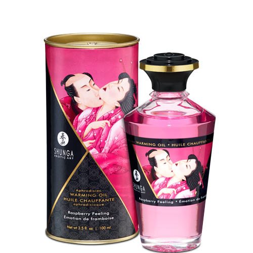 Shunga Warming Massage Oil Raspberry 3.5 fluid ounces - Click Image to Close