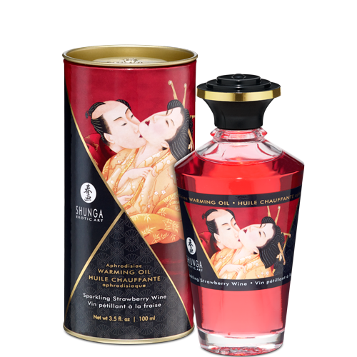 Shunga Warming Massage Oil Strawberry 3.5 fluid ounces - Click Image to Close