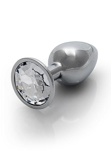 Round Gem Butt Plug Small Silver Diamond