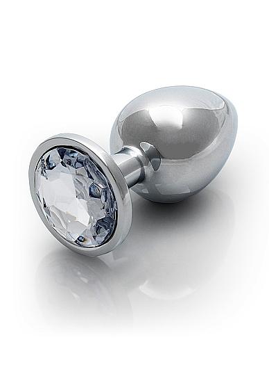 Round Gem Butt Plug Large Silver Diamond