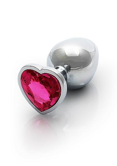 Heart Gem Butt Plug Medium Silver Rubellite Pink - Click Image to Close