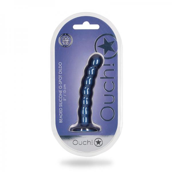 Ouch! Beaded Silicone G-spot Dildo 5 In Metallic Blue - Click Image to Close