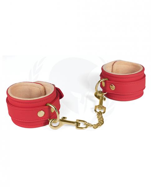 Plush Lined Red Pu Wrist Cuffs - Click Image to Close