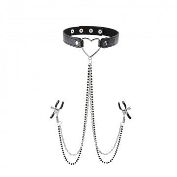 Sex & Mischief Amor Collar W/ Nipple Jewelry - Click Image to Close