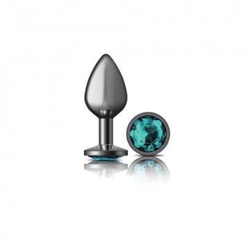 Cheeky Charms Round Teal Medium Gunmetal Butt Plug - Click Image to Close