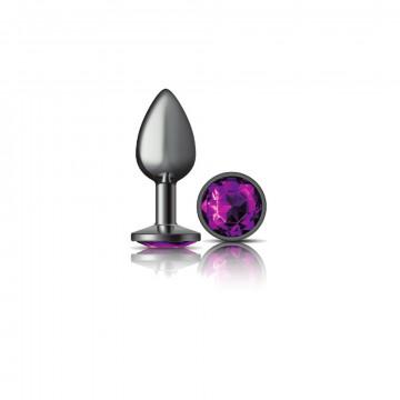 Cheeky Charms Round Purple Small Gunmetal Butt Plug - Click Image to Close