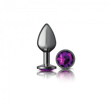 Cheeky Charms Round Purple Medium Gunmetal Butt Plug - Click Image to Close