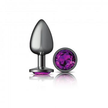 Cheeky Charms Round Purple Large Gunmetal Butt Plug - Click Image to Close