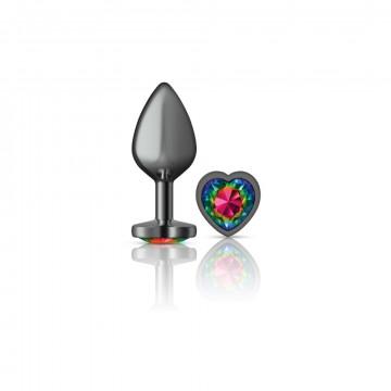 Cheeky Charms Heart Rainbow Medium Gunmetal Butt Plug - Click Image to Close