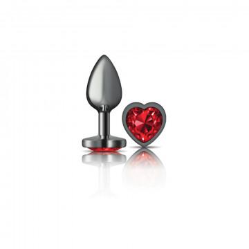 Cheeky Charms Heart Deep Red Small Gunmetal Butt Plug - Click Image to Close