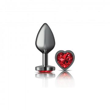 Cheeky Charms Heart Deep Red Medium Gunmetal Butt Plug - Click Image to Close