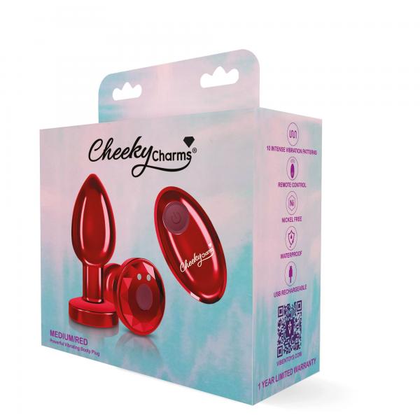 Cheeky Charms Vibrating Metal Plug Red Medium W/ Remote - Click Image to Close