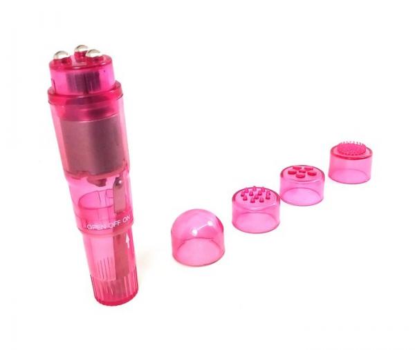 Cloud 9 Novelties Mini Massager Pocket Rocket Pink & 4 Attachments