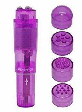 Mini Massager Pocket Rocket Purple 4 Attachments Bulk - Click Image to Close