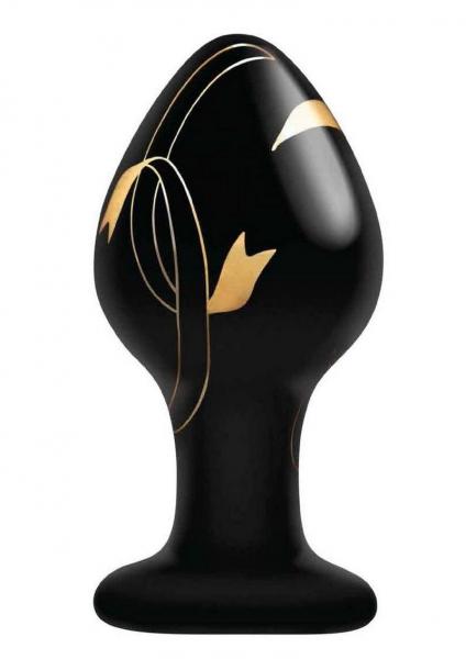 Secret Kisses 3.5in Glass Plug Black & Gold - Click Image to Close