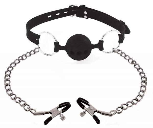 Ball Gag Silicone With Nipple Clamps