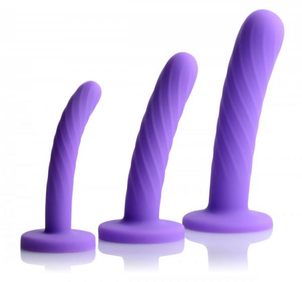 Tri-Play Silicone Dildo 3 Piece Set Purple - Click Image to Close