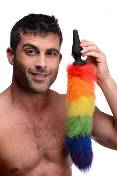 Tailz Rainbow Tail Silicone Butt Plug - Click Image to Close